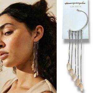 Free People Day By Day Ear Cuff Party Dangle Fringe Shells Bohemian Beach Silver